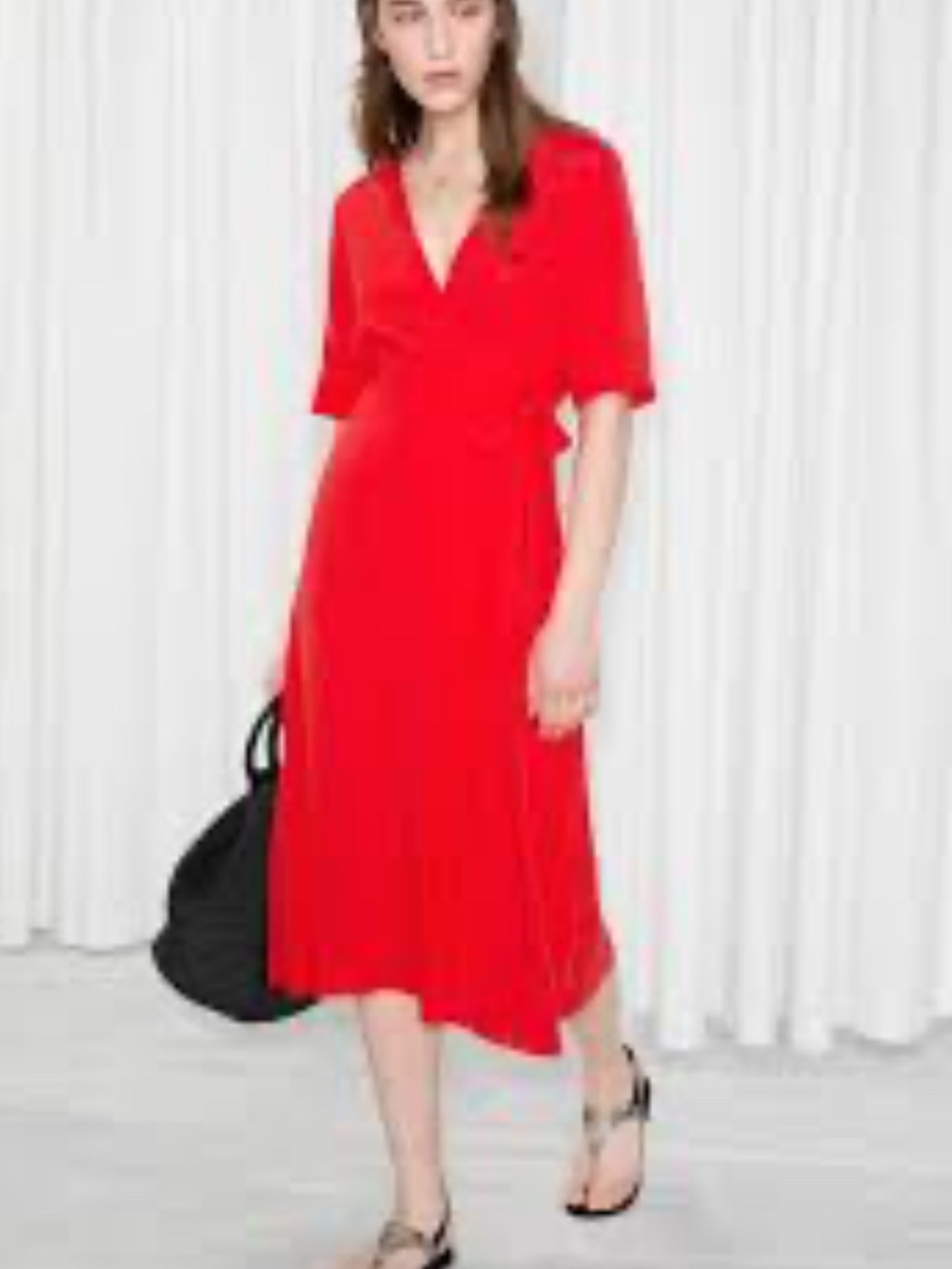 & Other Stories Red Wrap Midi Dress